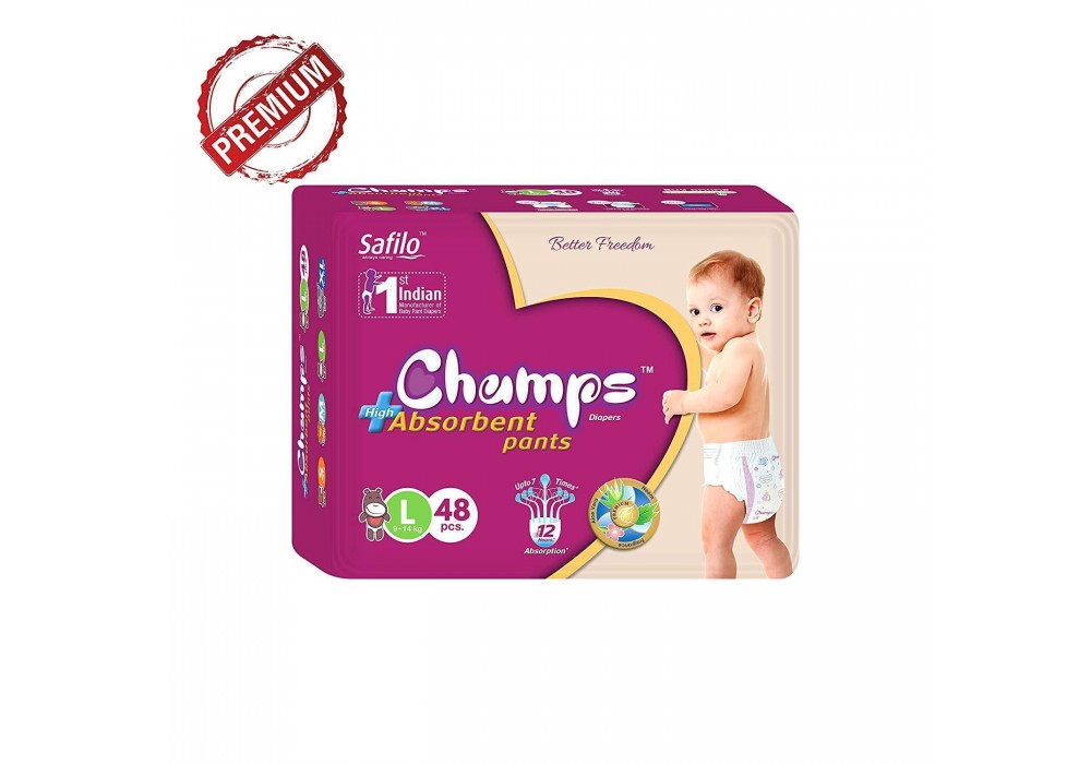 0955 Premium Champs High Absorbent Pant Style Diaper Large Size, 48 Pieces(955_Large_48)