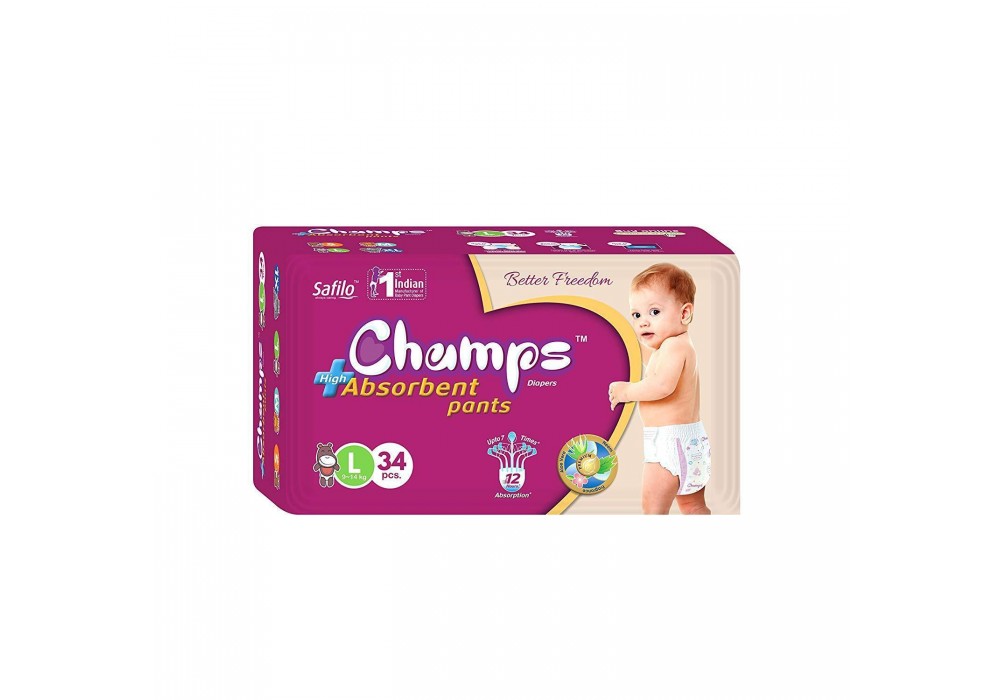 0954 Premium Champs High Absorbent Pant Style Diaper Large Size, 34 Pieces (954_Large_34)