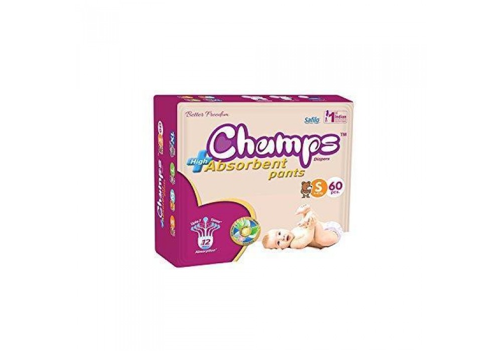 0951 Premium Champs High Absorbent Pant Style Diaper Small Size, 60 Pieces (951_Small_60)